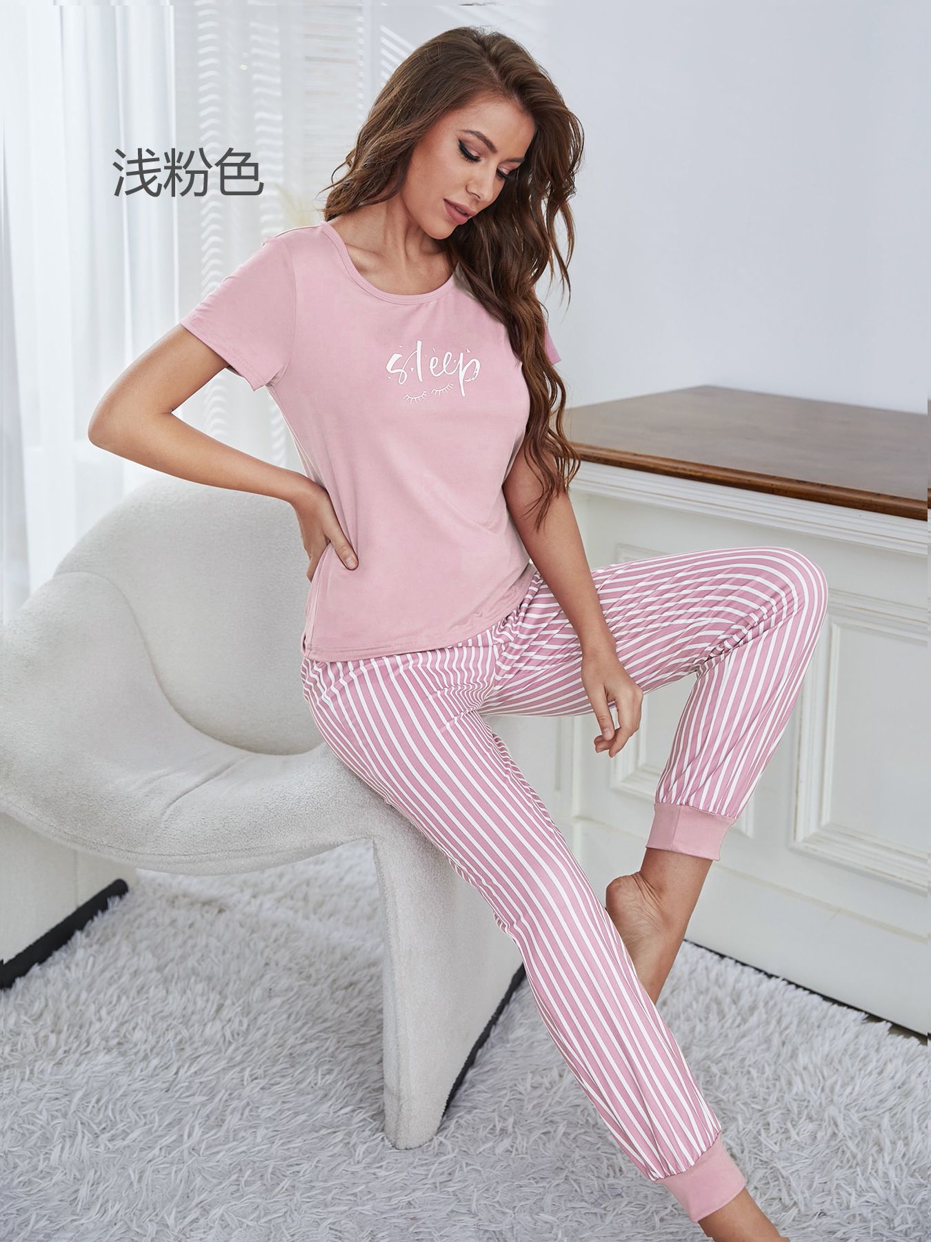 Fashion Short Sleeve Letter Print Lounge Set Women Loungewear & Sleepwear